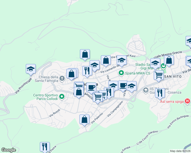 map of restaurants, bars, coffee shops, grocery stores, and more near 1 Via Scipione Valentini in Andreotta
