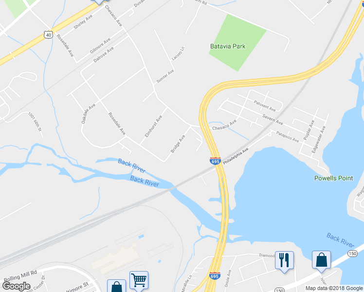 map of restaurants, bars, coffee shops, grocery stores, and more near 7925 Bridge Ave in Rosedale