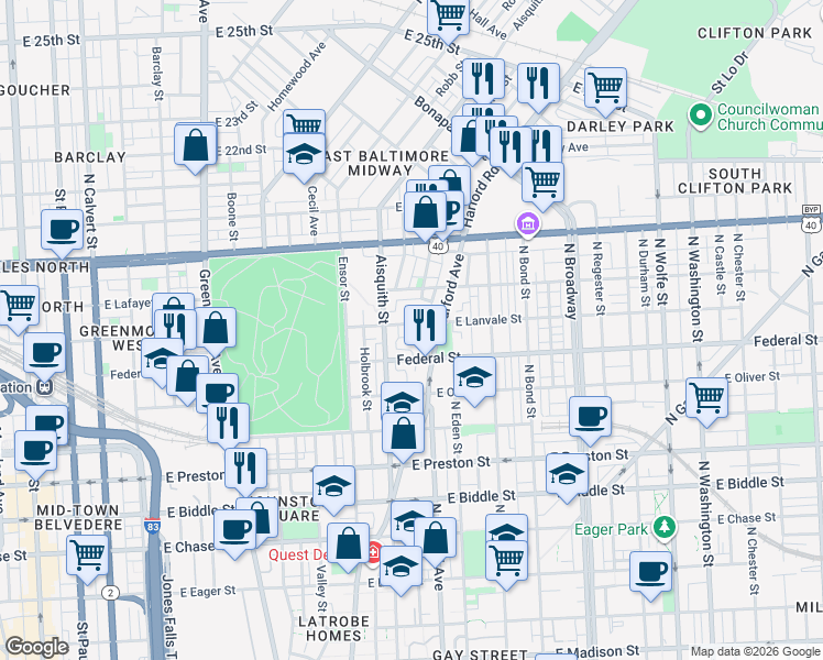 map of restaurants, bars, coffee shops, grocery stores, and more near 101 Independence Avenue Southeast in Washington