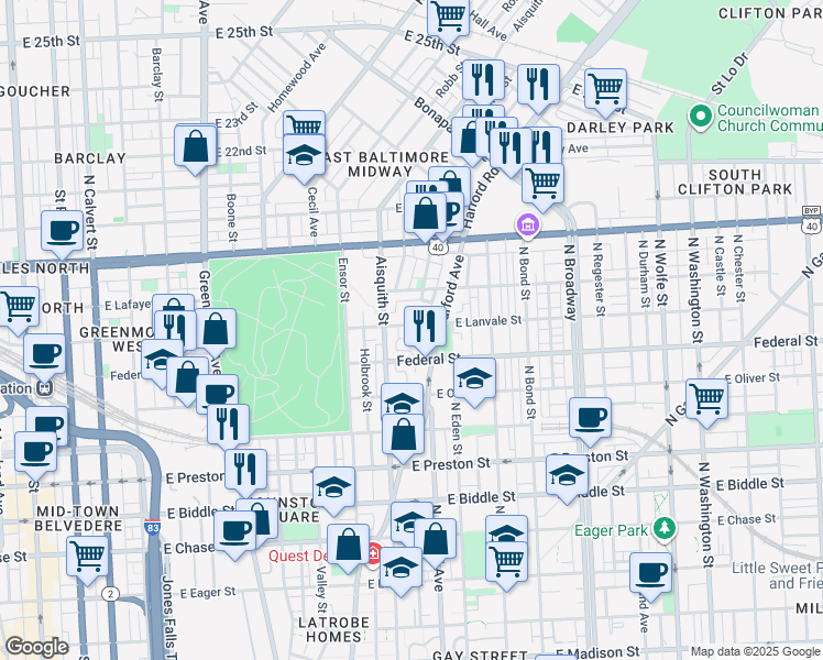 map of restaurants, bars, coffee shops, grocery stores, and more near 101 Independence Avenue Southeast in Washington