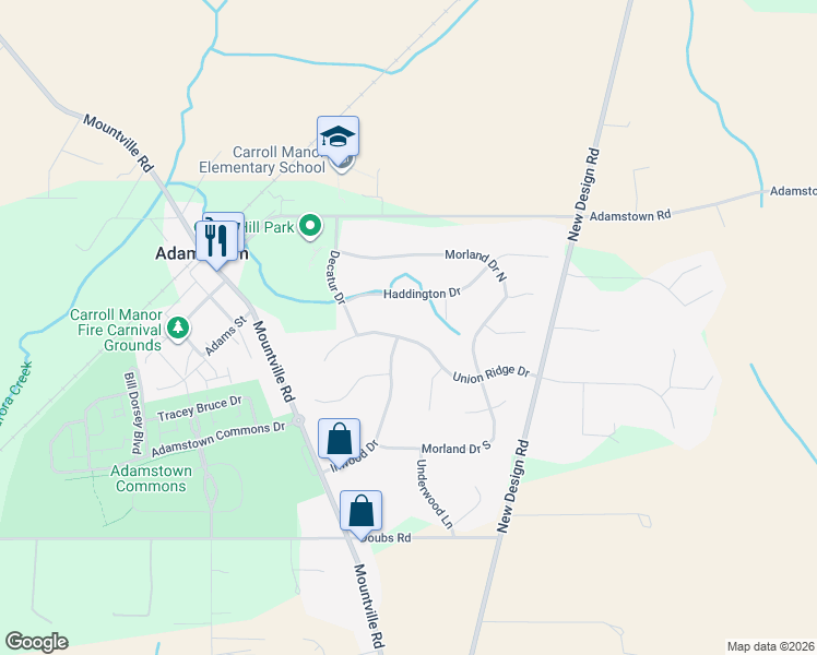 map of restaurants, bars, coffee shops, grocery stores, and more near 5902 Union Ridge Drive in Adamstown