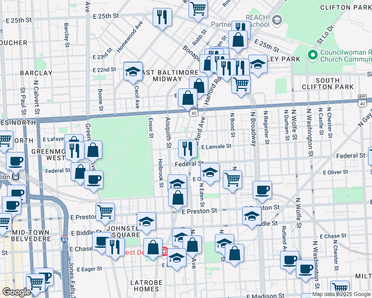 map of restaurants, bars, coffee shops, grocery stores, and more near 101 Independence Avenue Southeast in Washington