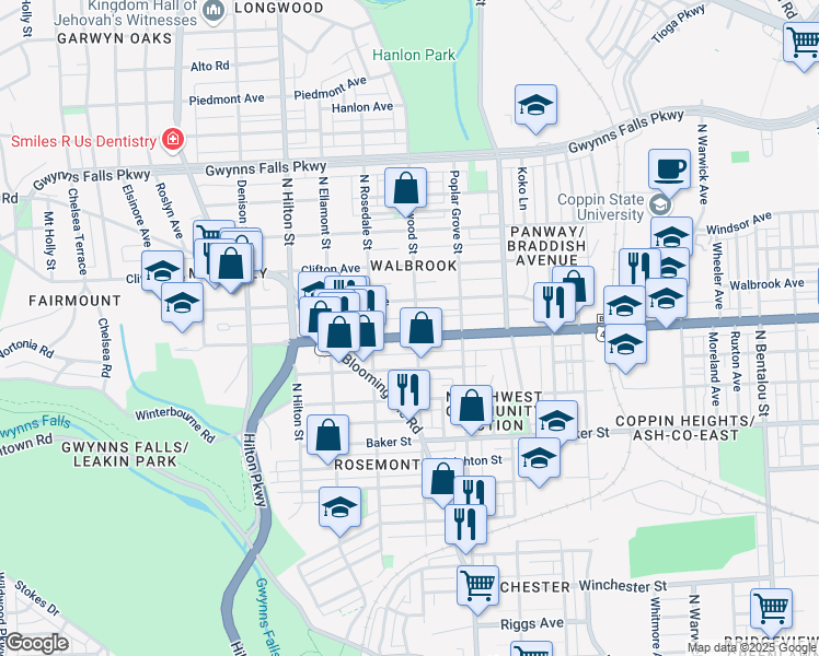 map of restaurants, bars, coffee shops, grocery stores, and more near 3004 West North Avenue in Baltimore