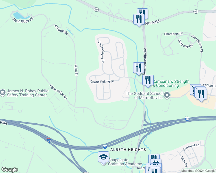 map of restaurants, bars, coffee shops, grocery stores, and more near 2316 Anderson Hill Street in Marriottsville