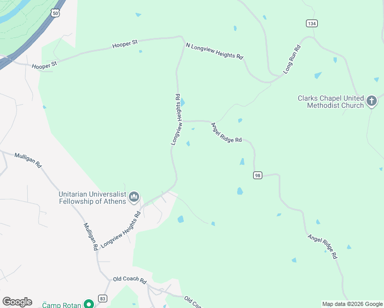 map of restaurants, bars, coffee shops, grocery stores, and more near 475 Longview Heights Road in Athens