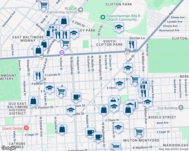map of restaurants, bars, coffee shops, grocery stores, and more near 101 Independence Avenue Southeast in Washington
