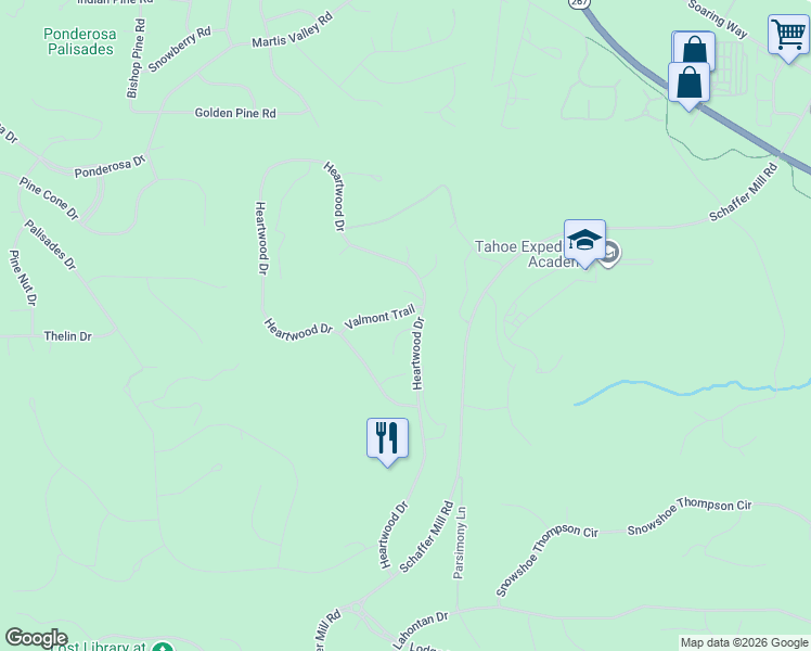 map of restaurants, bars, coffee shops, grocery stores, and more near 10113 Sagebrush Court in Truckee