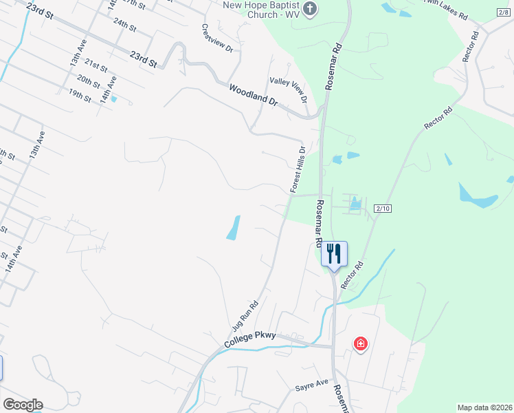 map of restaurants, bars, coffee shops, grocery stores, and more near 91 Holiday Drive in Parkersburg