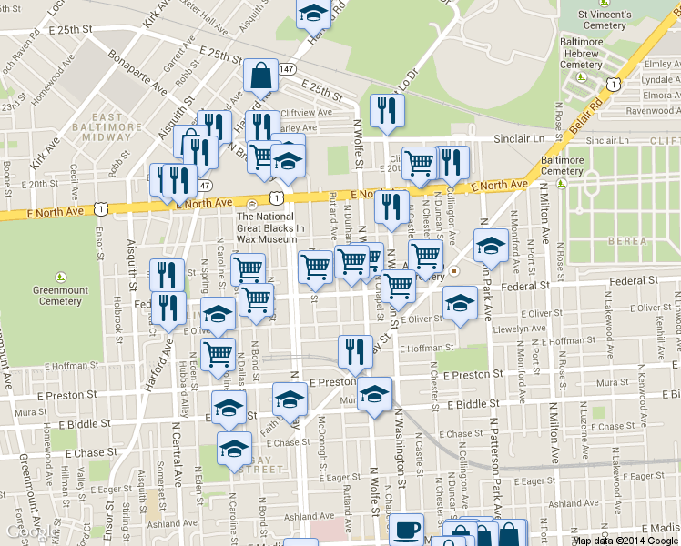 map of restaurants, bars, coffee shops, grocery stores, and more near 101 Independence Avenue Southeast in Washington