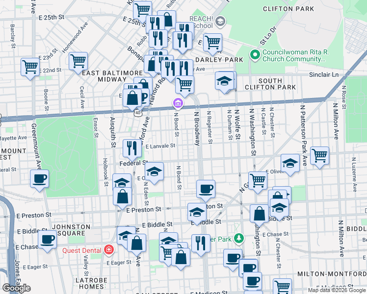 map of restaurants, bars, coffee shops, grocery stores, and more near 101 Independence Avenue Southeast in Washington