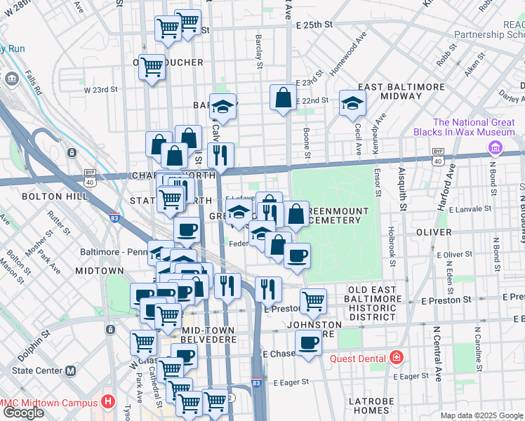 map of restaurants, bars, coffee shops, grocery stores, and more near 101 Independence Avenue Southeast in Washington