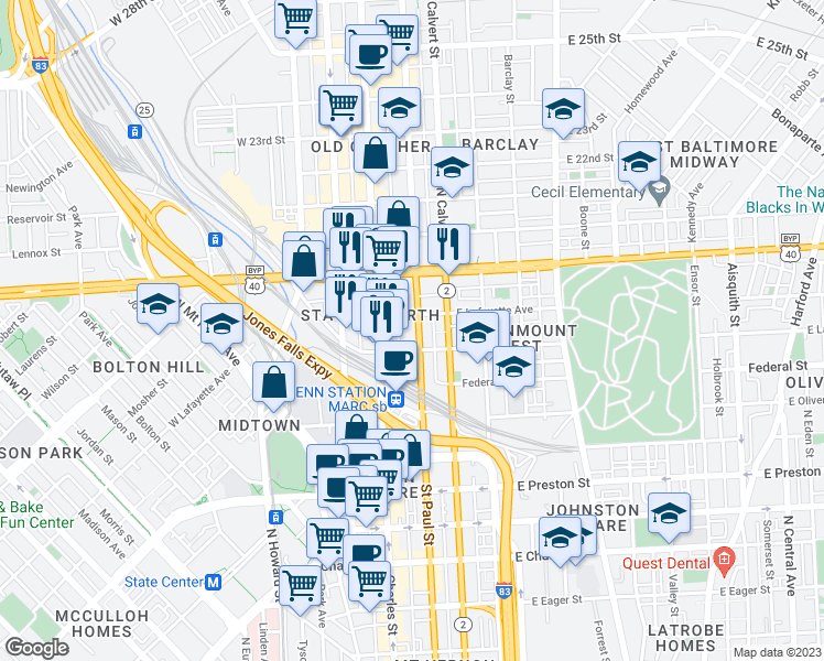 map of restaurants, bars, coffee shops, grocery stores, and more near 101 Independence Avenue Southeast in Washington