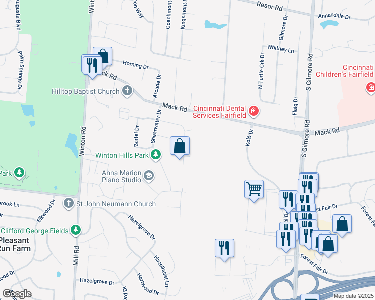 map of restaurants, bars, coffee shops, grocery stores, and more near 2593 Ordinate Drive in Fairfield