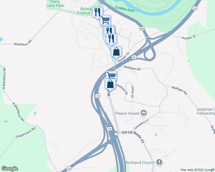 map of restaurants, bars, coffee shops, grocery stores, and more near 34 Hickory Street in Athens