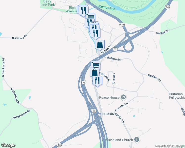 map of restaurants, bars, coffee shops, grocery stores, and more near 34 Hickory Street in Athens