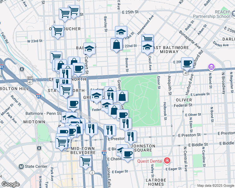 map of restaurants, bars, coffee shops, grocery stores, and more near 101 Independence Avenue Southeast in Washington