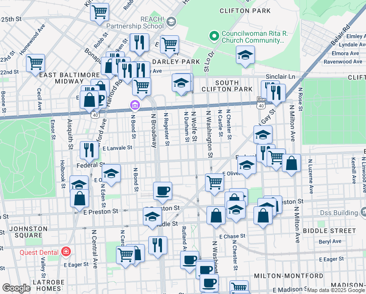 map of restaurants, bars, coffee shops, grocery stores, and more near 101 Independence Avenue Southeast in Washington