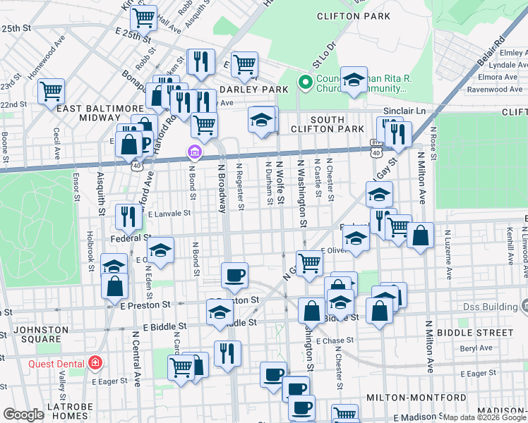 map of restaurants, bars, coffee shops, grocery stores, and more near 101 Independence Avenue Southeast in Washington