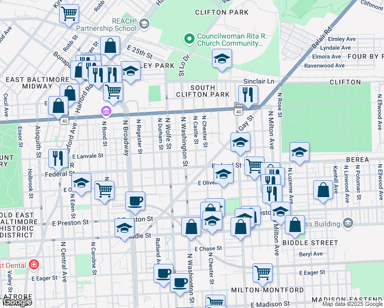 map of restaurants, bars, coffee shops, grocery stores, and more near 101 Independence Avenue Southeast in Washington
