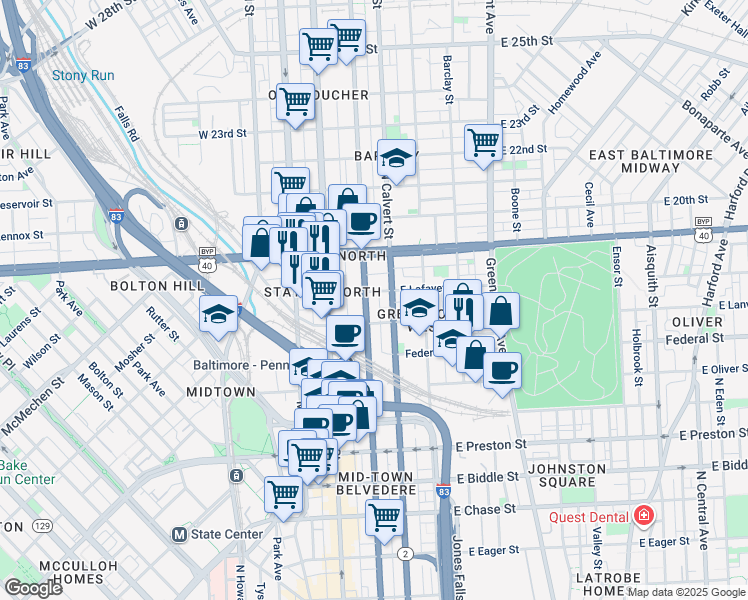 map of restaurants, bars, coffee shops, grocery stores, and more near 101 Independence Avenue Southeast in Washington