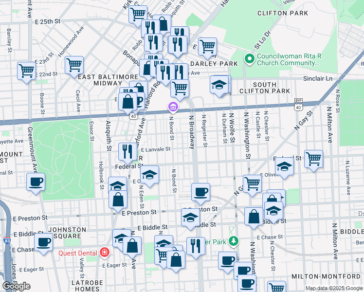 map of restaurants, bars, coffee shops, grocery stores, and more near 101 Independence Avenue Southeast in Washington