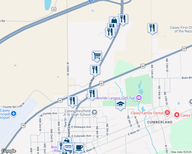 map of restaurants, bars, coffee shops, grocery stores, and more near 11285-11511 Highway 49 in Casey