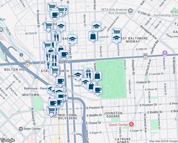 map of restaurants, bars, coffee shops, grocery stores, and more near 101 Independence Avenue Southeast in Washington