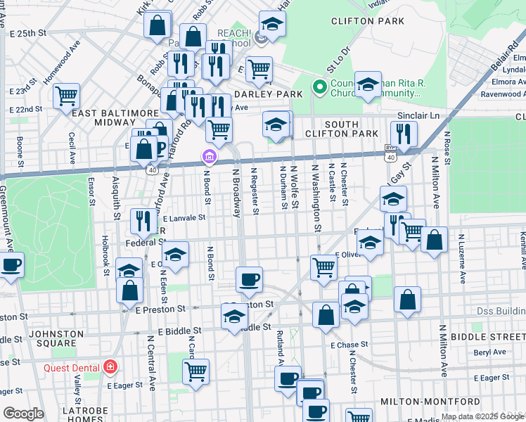 map of restaurants, bars, coffee shops, grocery stores, and more near 101 Independence Avenue Southeast in Washington
