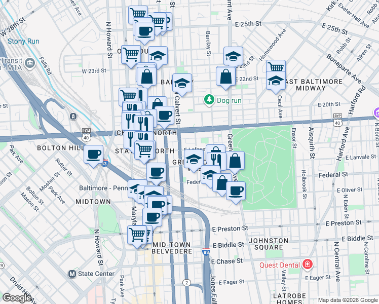map of restaurants, bars, coffee shops, grocery stores, and more near 101 Independence Avenue Southeast in Washington