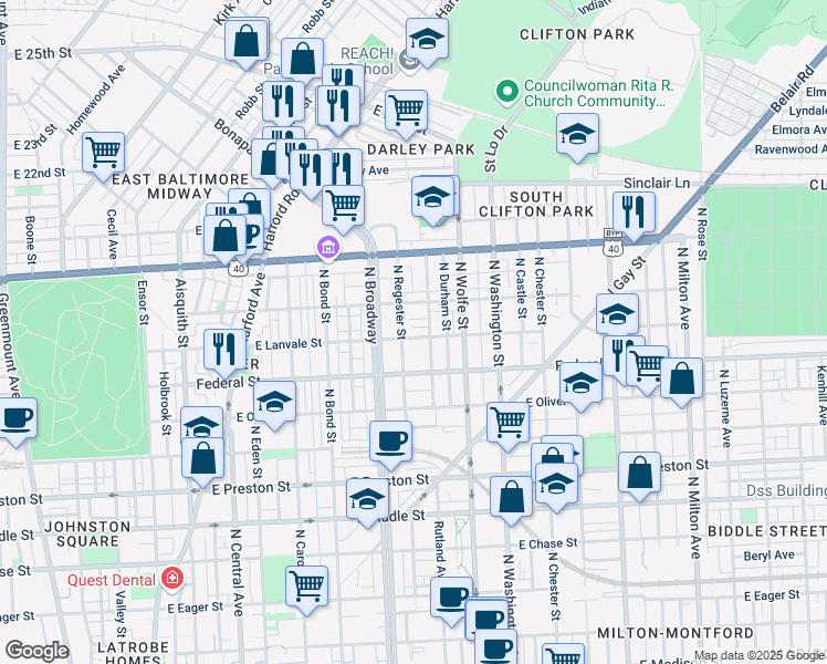 map of restaurants, bars, coffee shops, grocery stores, and more near 101 Independence Avenue Southeast in Washington