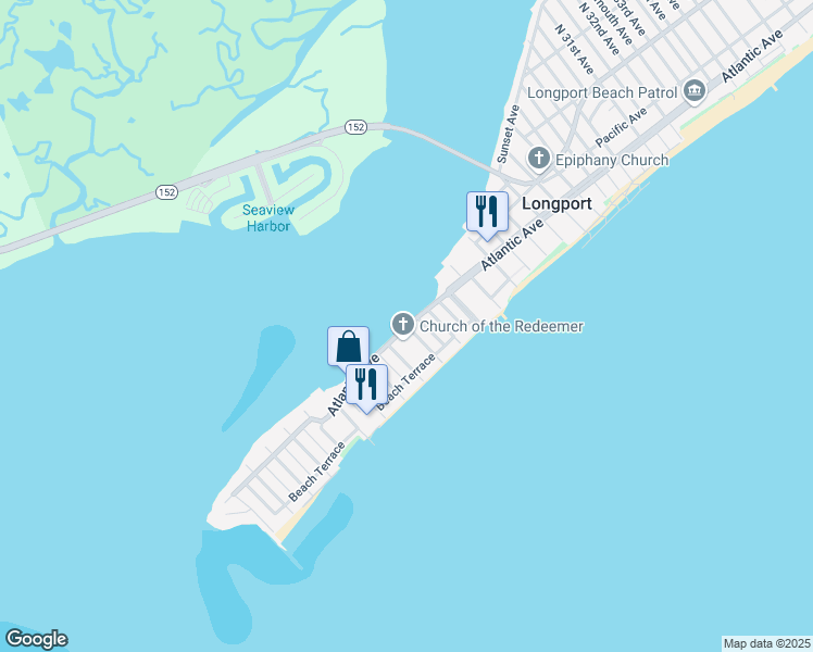 map of restaurants, bars, coffee shops, grocery stores, and more near in Longport