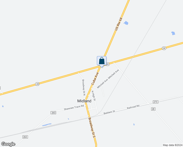 map of restaurants, bars, coffee shops, grocery stores, and more near 122 Ohio 28 in Midland