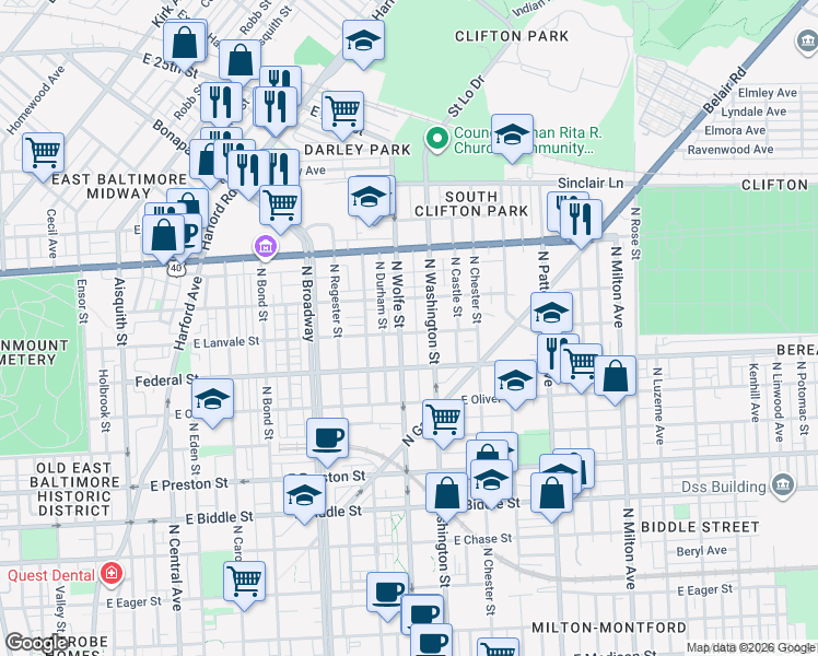 map of restaurants, bars, coffee shops, grocery stores, and more near 101 Independence Avenue Southeast in Washington