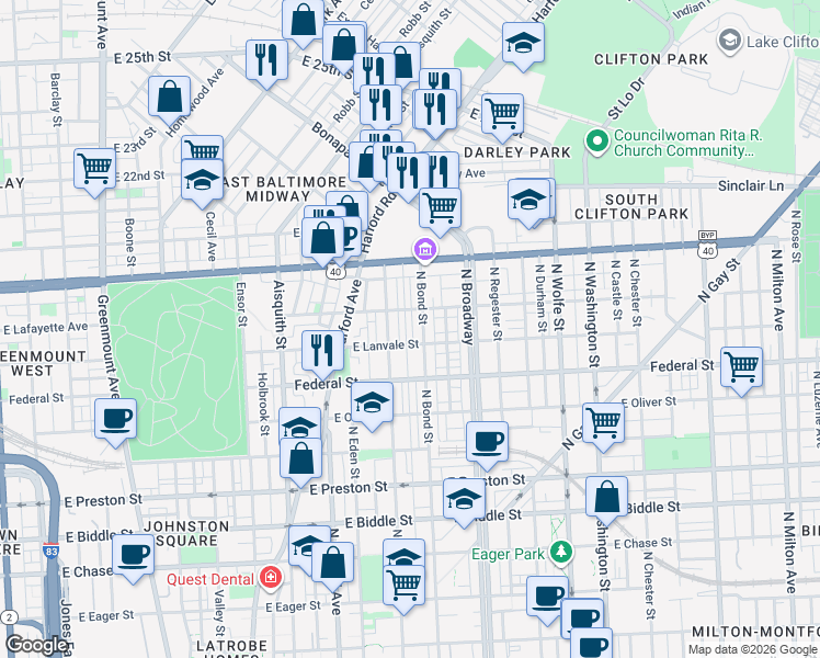 map of restaurants, bars, coffee shops, grocery stores, and more near 101 Independence Avenue Southeast in Washington