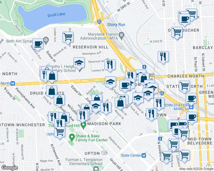 map of restaurants, bars, coffee shops, grocery stores, and more near 101 Independence Avenue Southeast in Washington