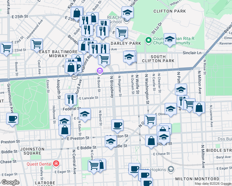 map of restaurants, bars, coffee shops, grocery stores, and more near 101 Independence Avenue Southeast in Washington