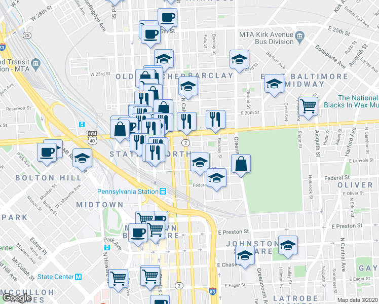 map of restaurants, bars, coffee shops, grocery stores, and more near 101 Independence Avenue Southeast in Washington