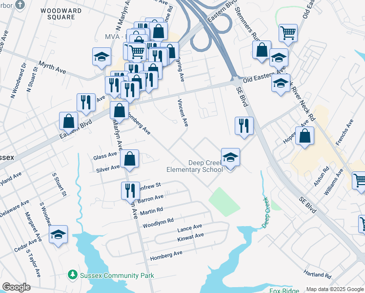 map of restaurants, bars, coffee shops, grocery stores, and more near 306 Maple Avenue in Essex