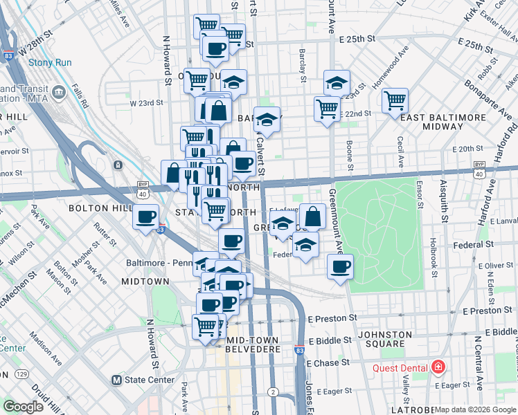 map of restaurants, bars, coffee shops, grocery stores, and more near 101 Independence Avenue Southeast in Washington