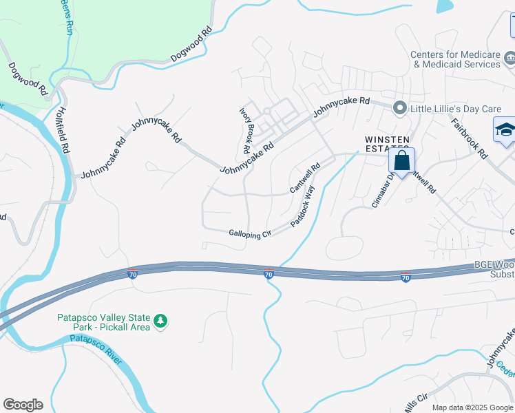 map of restaurants, bars, coffee shops, grocery stores, and more near 7895 Cantwell Road in Woodlawn