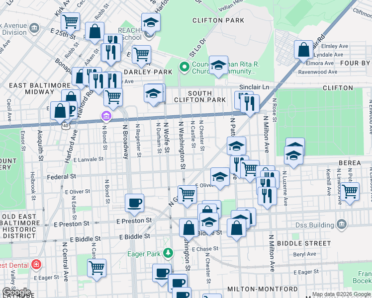 map of restaurants, bars, coffee shops, grocery stores, and more near 101 Independence Avenue Southeast in Washington
