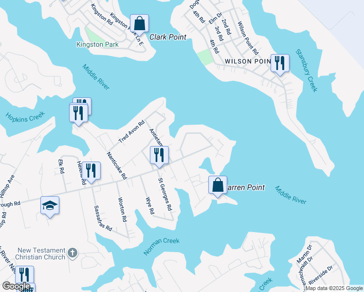 map of restaurants, bars, coffee shops, grocery stores, and more near 2209 Monocacy Rd in Essex