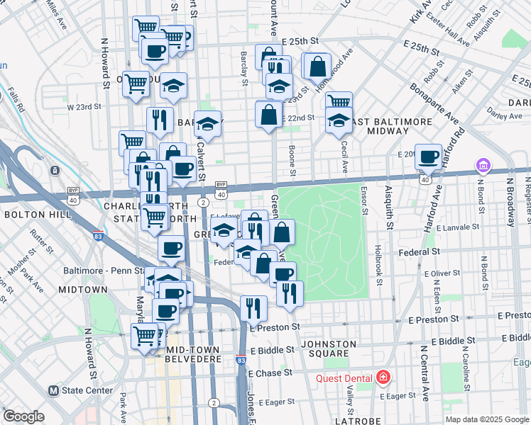 map of restaurants, bars, coffee shops, grocery stores, and more near 101 Independence Avenue Southeast in Washington