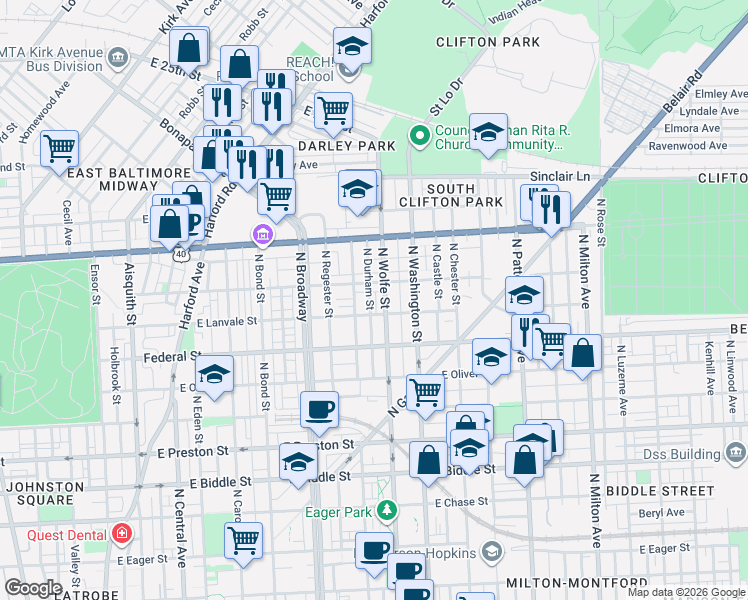 map of restaurants, bars, coffee shops, grocery stores, and more near 101 Independence Avenue Southeast in Washington