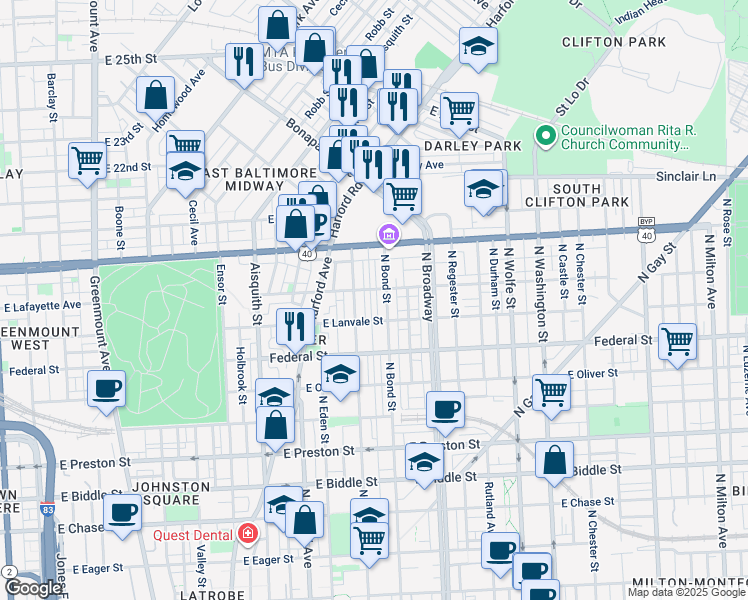 map of restaurants, bars, coffee shops, grocery stores, and more near 101 Independence Avenue Southeast in Washington