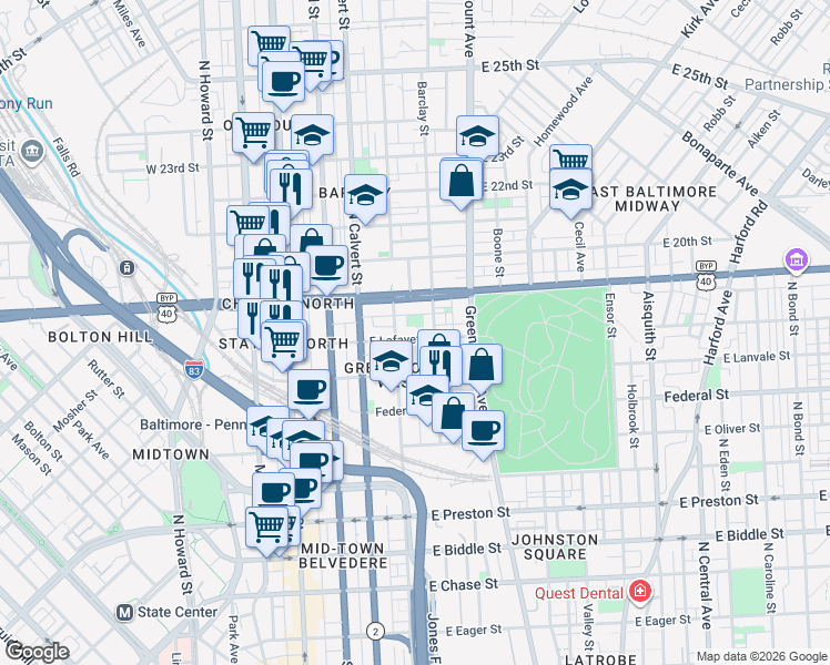 map of restaurants, bars, coffee shops, grocery stores, and more near 101 Independence Avenue Southeast in Washington