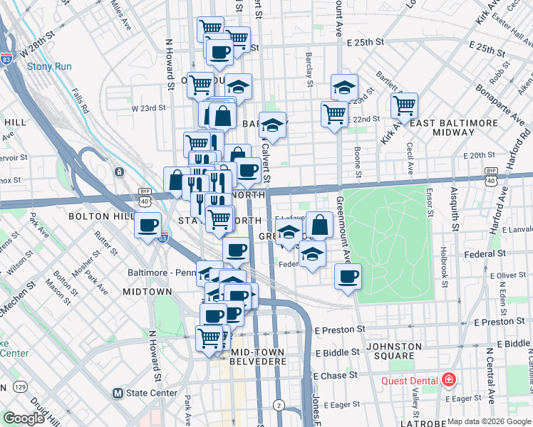map of restaurants, bars, coffee shops, grocery stores, and more near 101 Independence Avenue Southeast in Washington