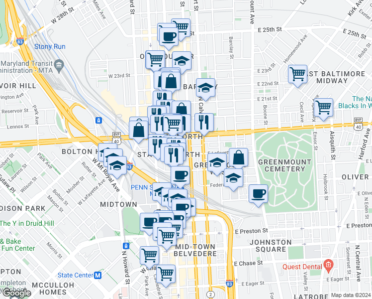 map of restaurants, bars, coffee shops, grocery stores, and more near 101 Independence Avenue Southeast in Washington