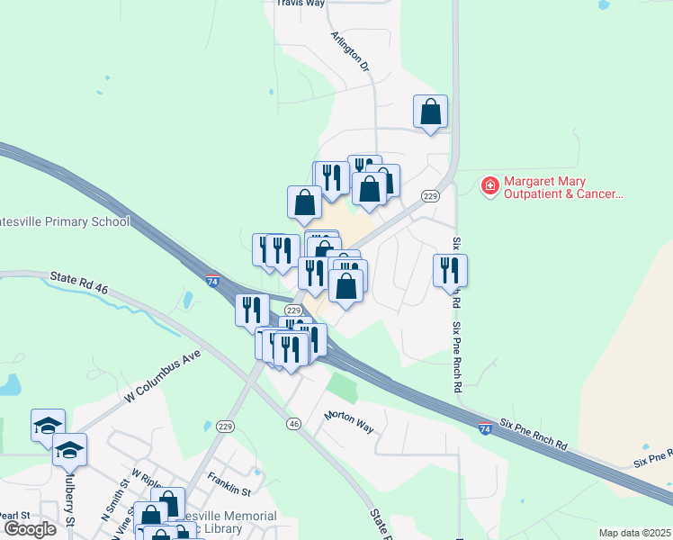 map of restaurants, bars, coffee shops, grocery stores, and more near 208 Cross County Plaza in Batesville