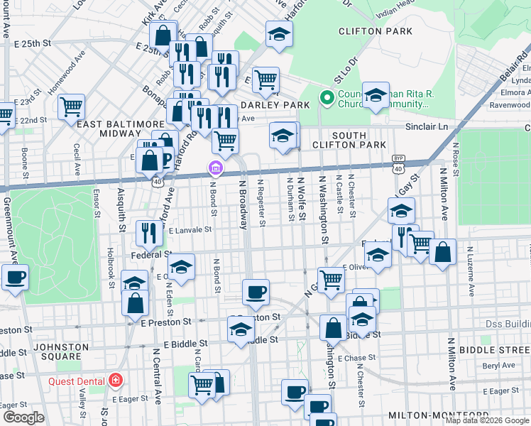 map of restaurants, bars, coffee shops, grocery stores, and more near 101 Independence Avenue Southeast in Washington